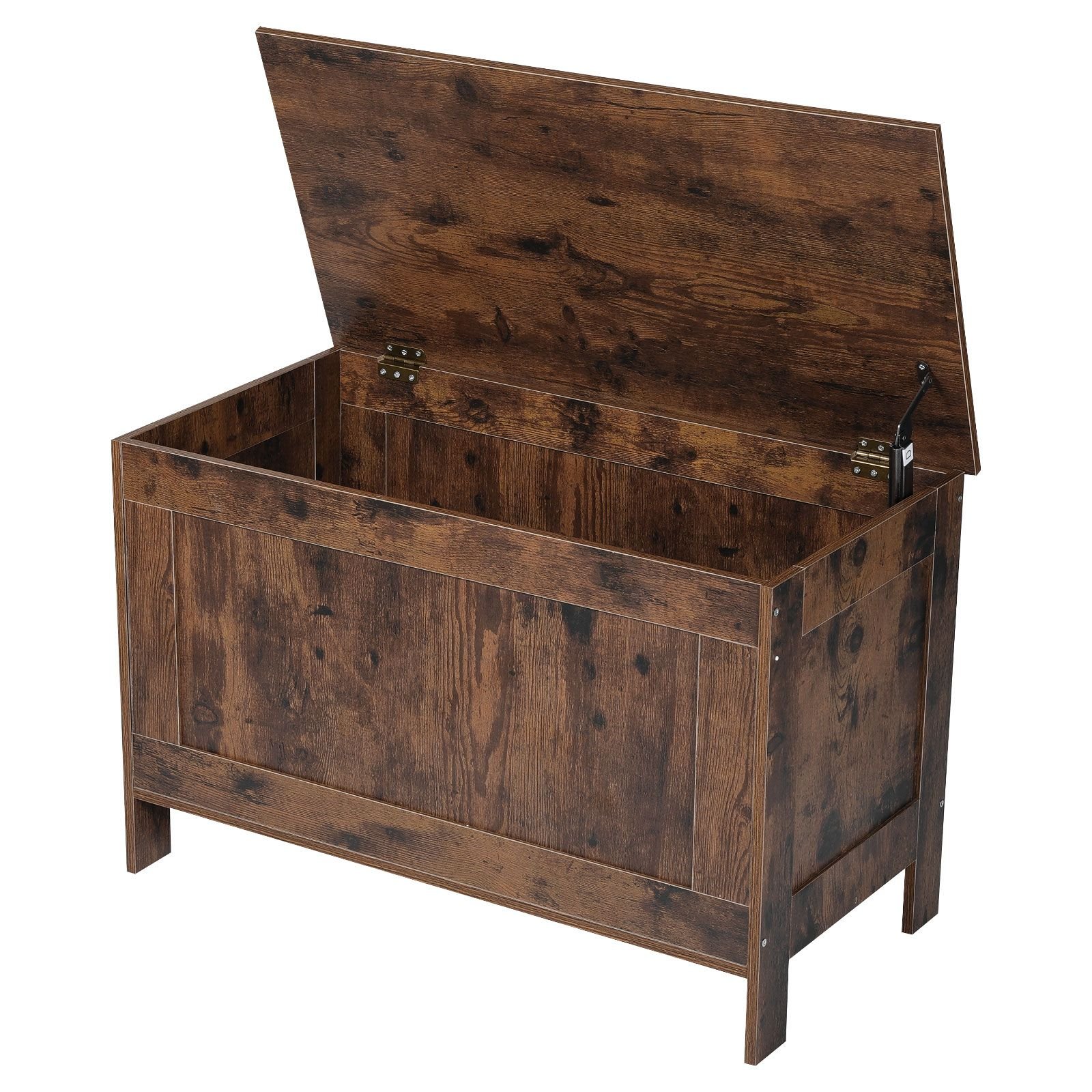 kids storage bench, wooden toy box chest, large storage cabinet with safety hinge, toddlers retro storage bench for playroom, living room or entryway, 29.7 x 15.3 x 18.9 in, easy assembly, brown