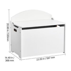 kids storage bench, wooden toy box chest with backrest, large storage cabinet with safety hinge, toddlers storage bench for playroom, living room or entryway, 23.5 x 14.5 x 21.46 in, white