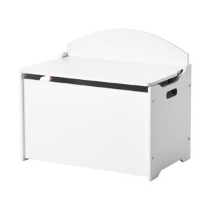 kids storage bench, wooden toy box chest with backrest, large storage cabinet with safety hinge, toddlers storage bench for playroom, living room or entryway, 23.5 x 14.5 x 21.46 in, white