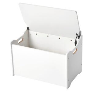 kids storage bench, wooden toy box chest with backrest, large storage cabinet with safety hinge, toddlers storage bench for playroom, living room or entryway, 23.5 x 14.5 x 21.46 in, white