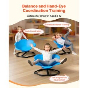 kids swivel chair, 220 lbs capacity, cylinder shape sensory spinning chair, autistic kids sensory toy seat with non slip metal base, toddler sit & spin seat for coordination balance focus, blue