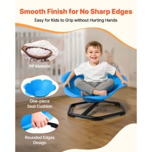 kids swivel chair, 220 lbs capacity, cylinder shape sensory spinning chair, autistic kids sensory toy seat with non slip metal base, toddler sit & spin seat for coordination balance focus, blue