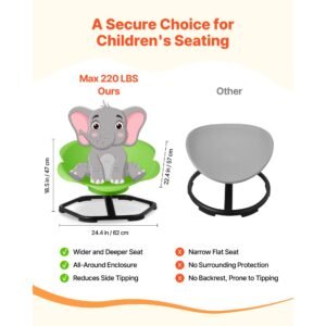 kids swivel chair, 220 lbs capacity, cylinder shape sensory spinning chair, autistic kids sensory toy seat with non slip metal base, toddler sit & spin seat for coordination balance focus, green