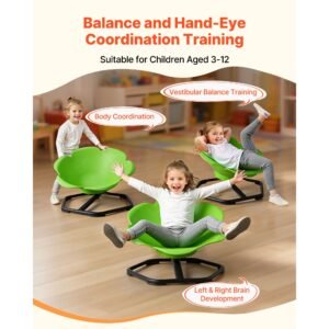 kids swivel chair, 220 lbs capacity, cylinder shape sensory spinning chair, autistic kids sensory toy seat with non slip metal base, toddler sit & spin seat for coordination balance focus, green