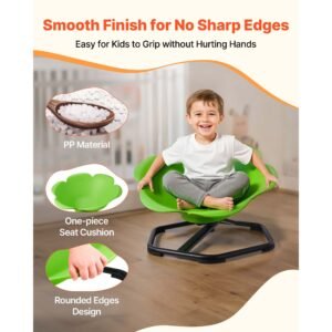 kids swivel chair, 220 lbs capacity, cylinder shape sensory spinning chair, autistic kids sensory toy seat with non slip metal base, toddler sit & spin seat for coordination balance focus, green