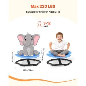 kids swivel chair, 220 lbs capacity, flower shape sensory spinning chair, autistic kids sensory toy seat with non slip metal base, toddler sit & spin seat for coordination balance focus, blue