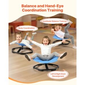 kids swivel chair, 220 lbs capacity, flower shape sensory spinning chair, autistic kids sensory toy seat with non slip metal base, toddler sit & spin seat for coordination balance focus, blue