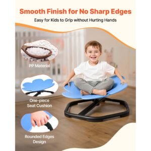 kids swivel chair, 220 lbs capacity, flower shape sensory spinning chair, autistic kids sensory toy seat with non slip metal base, toddler sit & spin seat for coordination balance focus, blue