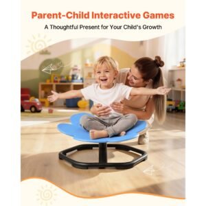 kids swivel chair, 220 lbs capacity, flower shape sensory spinning chair, autistic kids sensory toy seat with non slip metal base, toddler sit & spin seat for coordination balance focus, blue