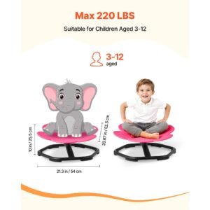kids swivel chair, 220 lbs capacity, flower shape sensory spinning chair, autistic kids sensory toy seat with non slip metal base, toddler sit & spin seat for coordination balance focus, rose