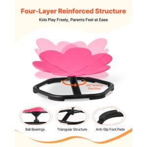 kids swivel chair, 220 lbs capacity, flower shape sensory spinning chair, autistic kids sensory toy seat with non slip metal base, toddler sit & spin seat for coordination balance focus, rose