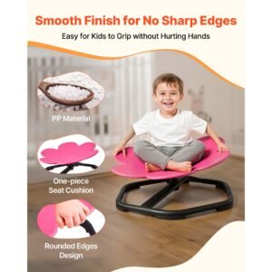 kids swivel chair, 220 lbs capacity, flower shape sensory spinning chair, autistic kids sensory toy seat with non slip metal base, toddler sit & spin seat for coordination balance focus, rose