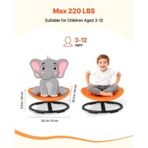 kids swivel chair, 220 lbs capacity, sensory spinning chair, autistic kids sensory toy seat with non slip metal base, round shape toddler sit & spin seat for coordination balance focus, orange