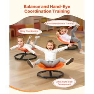 kids swivel chair, 220 lbs capacity, sensory spinning chair, autistic kids sensory toy seat with non slip metal base, round shape toddler sit & spin seat for coordination balance focus, orange