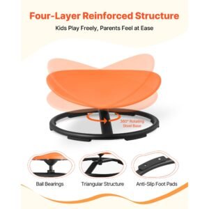 kids swivel chair, 220 lbs capacity, sensory spinning chair, autistic kids sensory toy seat with non slip metal base, round shape toddler sit & spin seat for coordination balance focus, orange