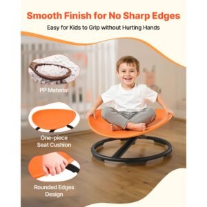 kids swivel chair, 220 lbs capacity, sensory spinning chair, autistic kids sensory toy seat with non slip metal base, round shape toddler sit & spin seat for coordination balance focus, orange