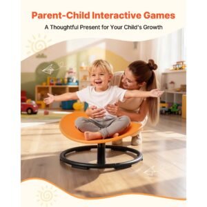 kids swivel chair, 220 lbs capacity, sensory spinning chair, autistic kids sensory toy seat with non slip metal base, round shape toddler sit & spin seat for coordination balance focus, orange