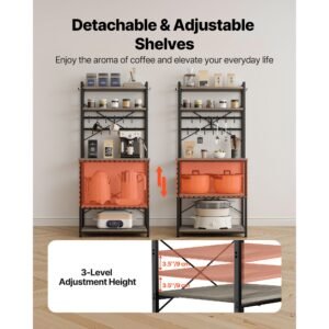 kitchen bakers rack, 23.6 inch width bakers rack, kitchen stand with x shaped support bar, 12 s shaped hooks, double layer top shelf, coffee bar stand for dishes & bowls, spice bottles