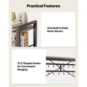 kitchen bakers rack, 23.6 inch width bakers rack, kitchen stand with x shaped support bar, 12 s shaped hooks, double layer top shelf, coffee bar stand for dishes & bowls, spice bottles
