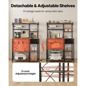 kitchen bakers rack, 4.6ft power cable bakers rack with power outlet, kitchen stand with x shaped support bar, 8 s shaped hooks, coffee bar stand for dishes, spice bottles, built in power strip