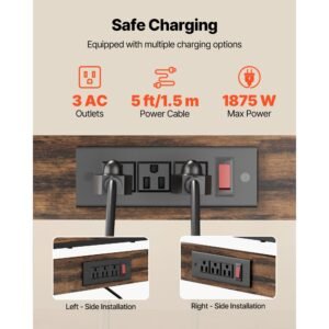 kitchen bakers rack, 5 ft power cable bakers rack with power outlet, kitchen stand with x shaped support bar, 12 s shaped hooks, coffee bar stand for dishes, spice bottles, built in power strip