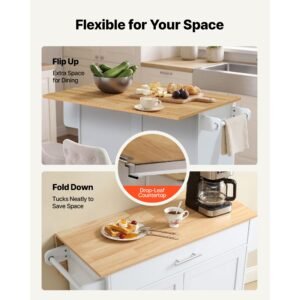 kitchen island cart with storage, 42.28 in wide mobile rolling storage island on swivel wheels, with drawer, storage cabinet, drop leaf, spice rack, table for home dining room, white