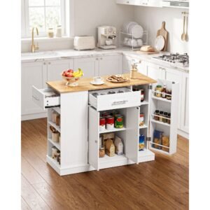 kitchen island cart with storage, 42.36 in wide island table for kitchen, with 2 drawers, storage cabinet, table for home dining room, white