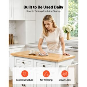 kitchen island cart with storage, 43.7 in wide mobile rolling storage island on swivel wheels, with 2 drawers, storage cabinet, spice/towel rack, hooks, table for home dining room, white