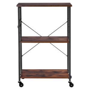 Kitchen Utility Cart, 3 Tier 23.7 in Microwave Stand Coffee Cart, Heavy Duty Storage Rack, Service Trolley on Wheels, Industrial Rolling Work Table with 8 Hooks, for Mini Oven, Toaster, Vintage
