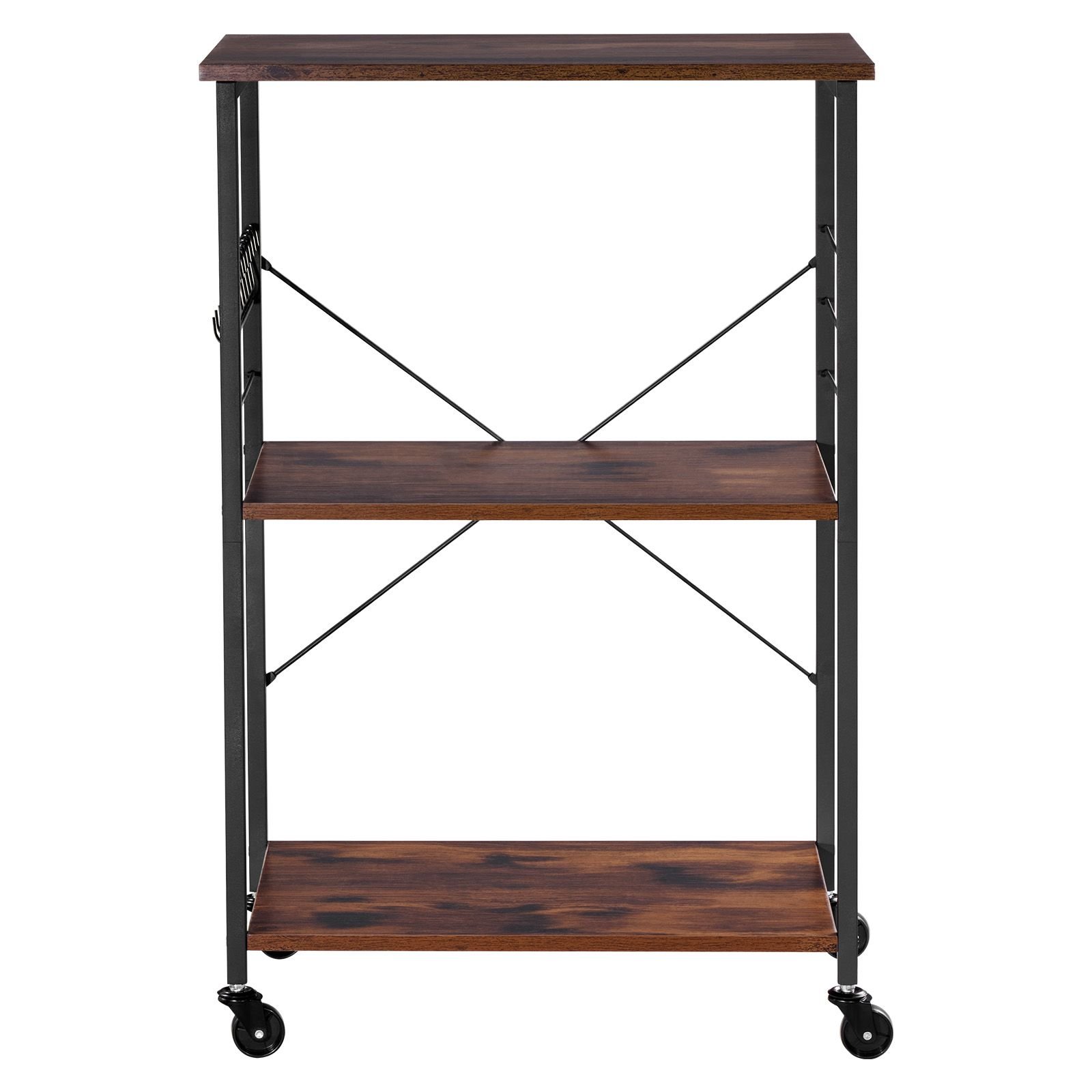 kitchen utility cart, 3 tier 23.7 in microwave stand coffee cart, heavy duty storage rack, service trolley on wheels, industrial rolling work table with 8 hooks, for mini oven, toaster, vintage