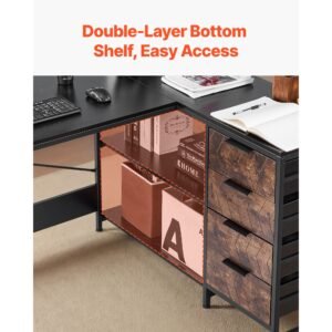 l shaped computer desk, 59 inch reversible corner gaming desk with drawers & storage shelves, modern stylish pc table sturdy work workstation for home office easy to assembly