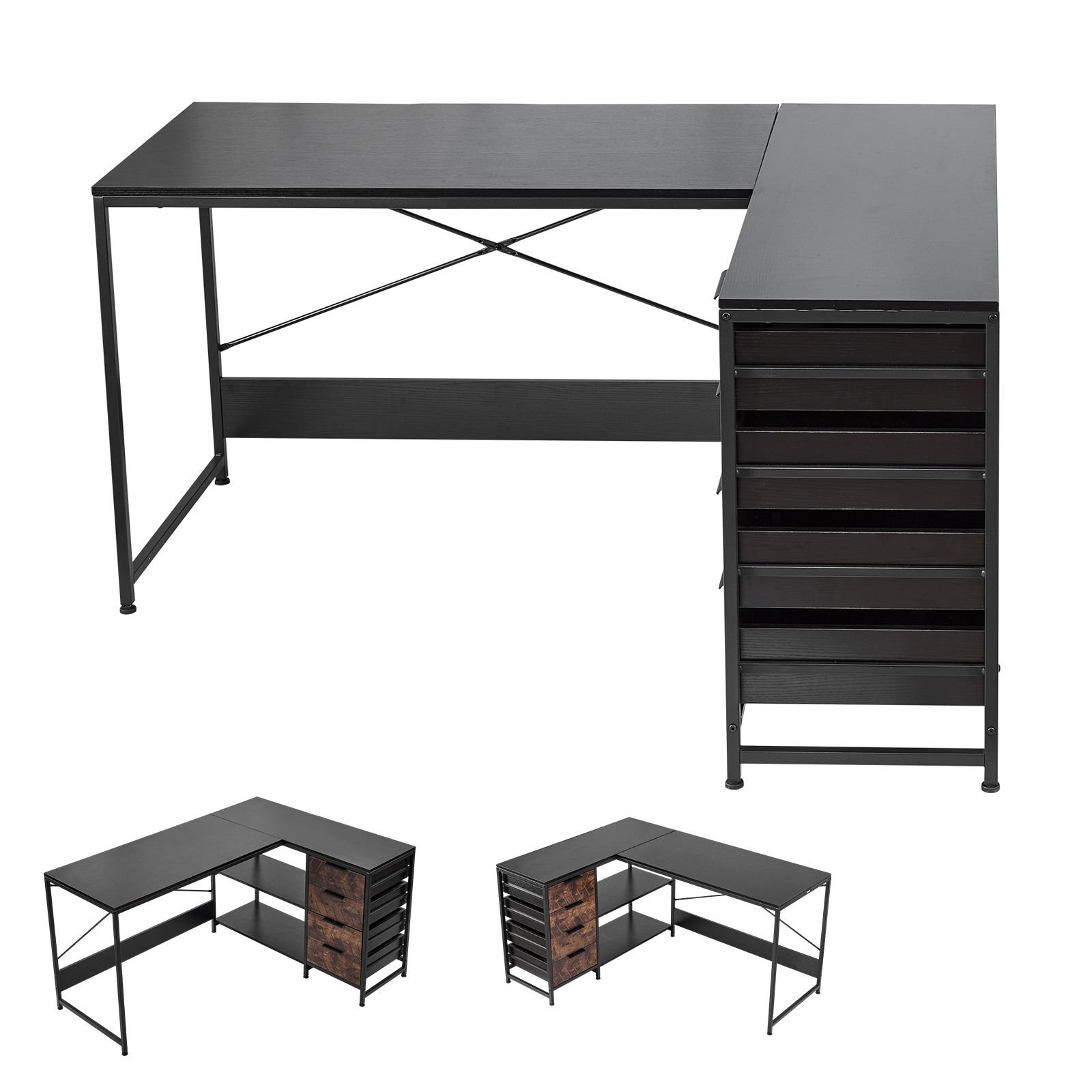 l shaped computer desk, 59 inch reversible corner gaming desk with drawers & storage shelves, modern stylish pc table sturdy work workstation for home office easy to assembly
