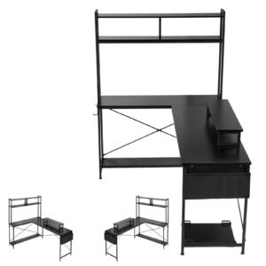 L-Shaped Computer Desk, 67-inch Reversible Corner Gaming Desk with Monitor Stand & Movable CPU Stand, Modern Stylish PC Table Sturdy Work Workstation for Home Office - Easy to Assembly