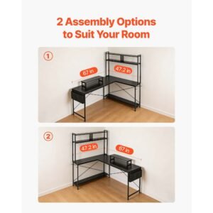 l shaped computer desk, 67 inch reversible corner gaming desk with monitor stand & movable cpu stand, modern stylish pc table sturdy work workstation for home office easy to assembly