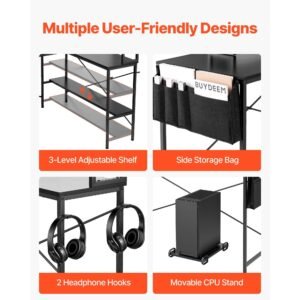 l shaped computer desk, 67 inch reversible corner gaming desk with monitor stand & movable cpu stand, modern stylish pc table sturdy work workstation for home office easy to assembly