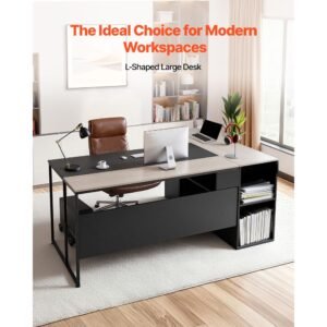 l shaped executive desk, large modern office table with drawers & storage cabinet, heavy duty wooden executive table with cpu stand, 350 lbs load capacity, easy assembly, for work study writing