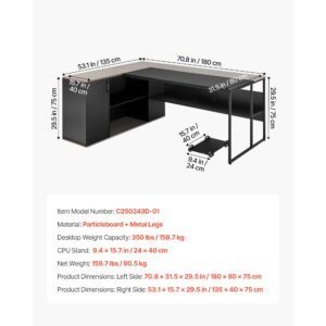 l shaped executive desk, large modern office table with drawers & storage cabinet, heavy duty wooden executive table with cpu stand, 350 lbs load capacity, easy assembly, for work study writing