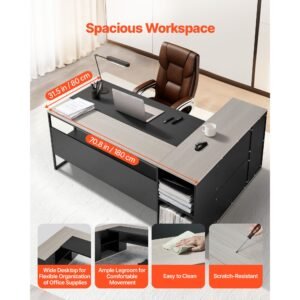 l shaped executive desk, large modern office table with drawers & storage cabinet, heavy duty wooden executive table with cpu stand, 350 lbs load capacity, easy assembly, for work study writing
