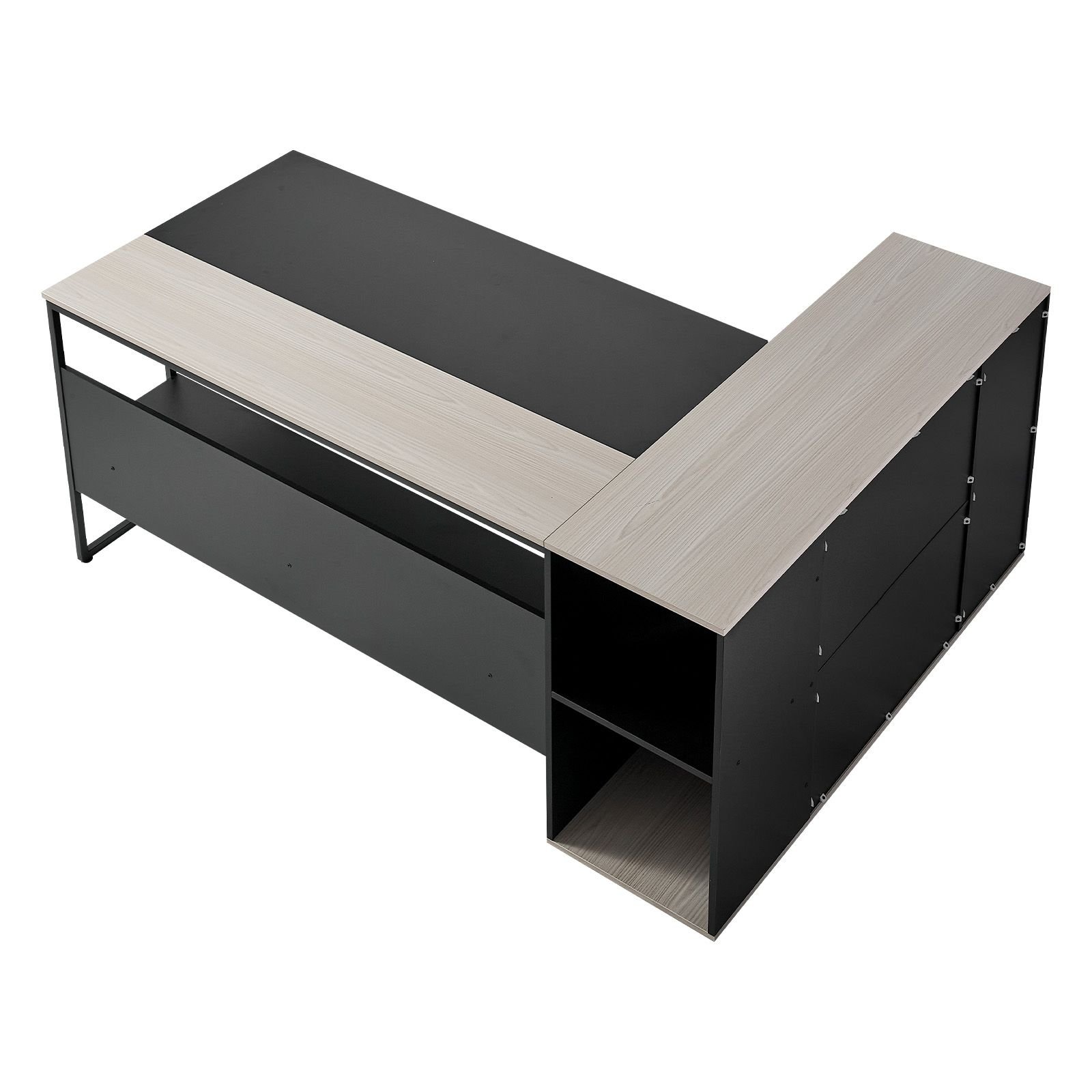 l shaped executive desk, large modern office table with drawers & storage cabinet, heavy duty wooden executive table with cpu stand, 350 lbs load capacity, easy assembly, for work study writing