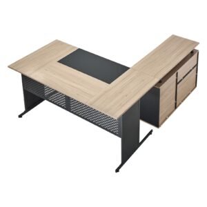 L-Shaped Executive Desk, Modern Reversible Office Table with Drawers & Storage Cabinet, Heavy Duty Large Wooden Executive Table, 350 LBS Load Capacity, Easy Assembly, for Work Study Writing