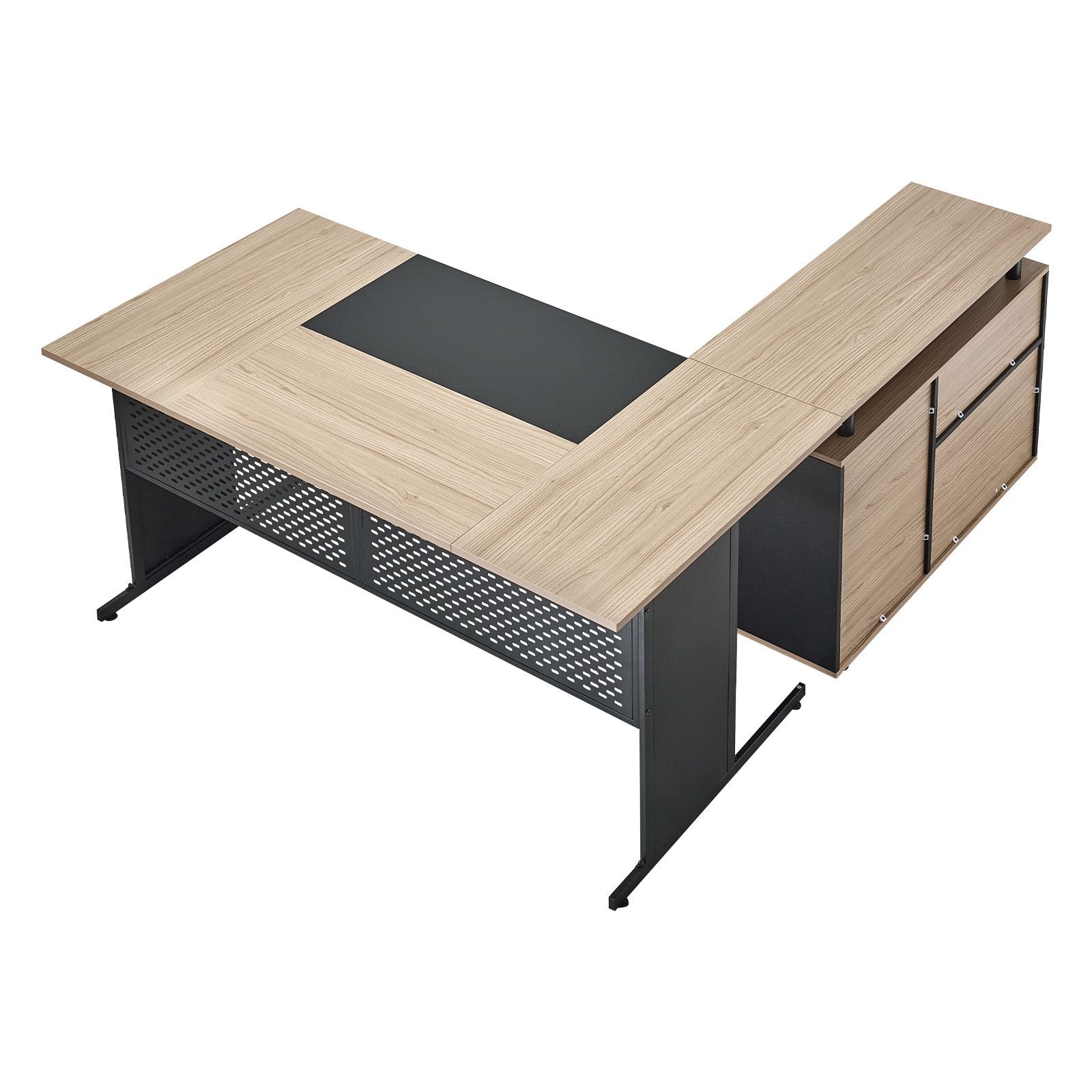 l shaped executive desk, modern reversible office table with drawers & storage cabinet, heavy duty large wooden executive table, 350 lbs load capacity, easy assembly, for work study writing