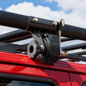 ladder rack ratchet straps, 1.87 2 in black round tube mount, 1.5 in wide x 7.4 ft long black ladder rack straps with double j hooks, 500 lbs load heavy duty, cargo buckle lock strap (2 pack)