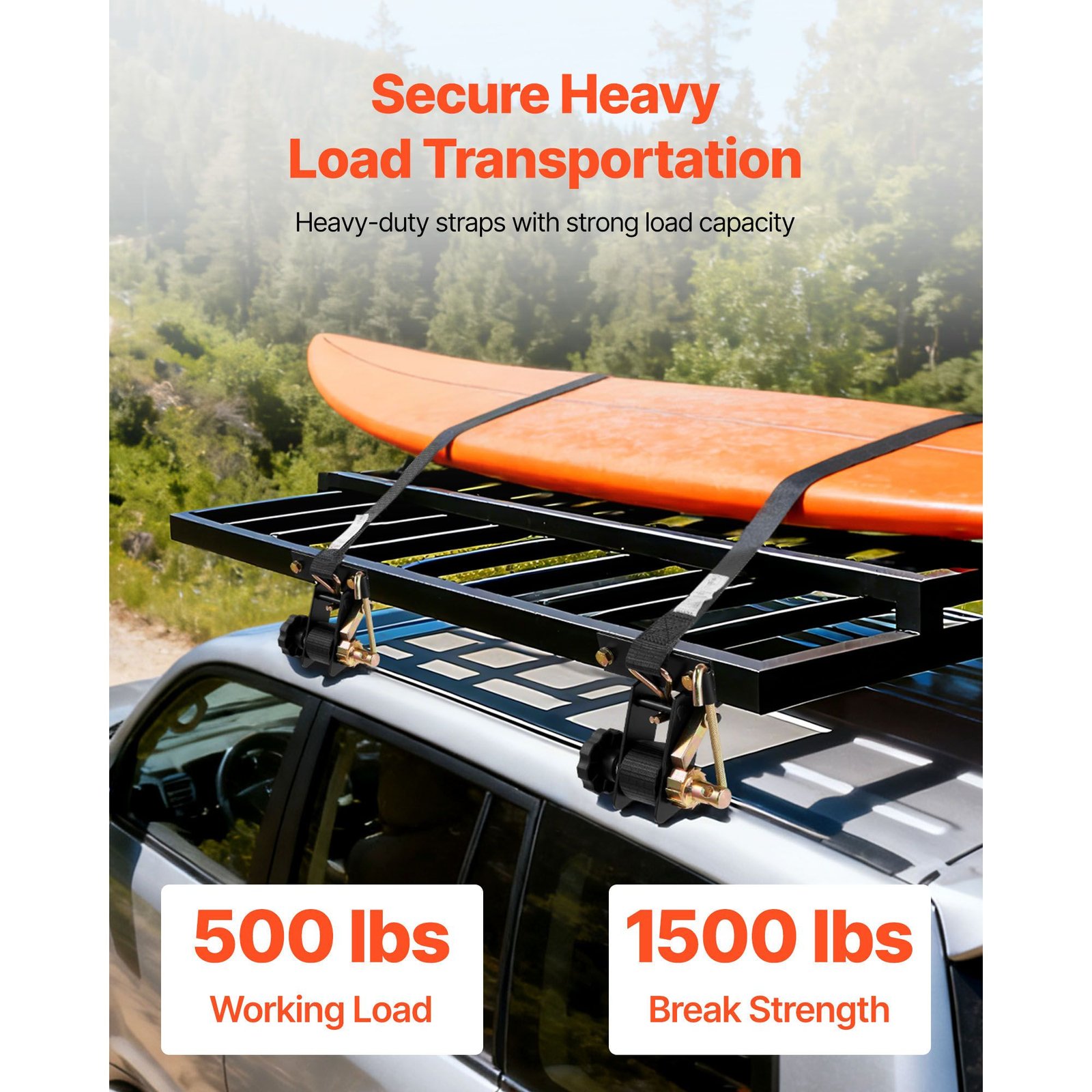 ladder rack ratchet straps, black square tube mount, 1.5 in wide x 7.4 ft long black ladder rack straps with double j hooks, 500 lbs load heavy duty, cargo buckle lock strap (4 pack)