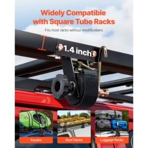 ladder rack ratchet straps, black square tube mount, 1.5 in wide x 7.4 ft long black ladder rack straps with double j hooks, 500 lbs load heavy duty, cargo buckle lock strap (8 pack)