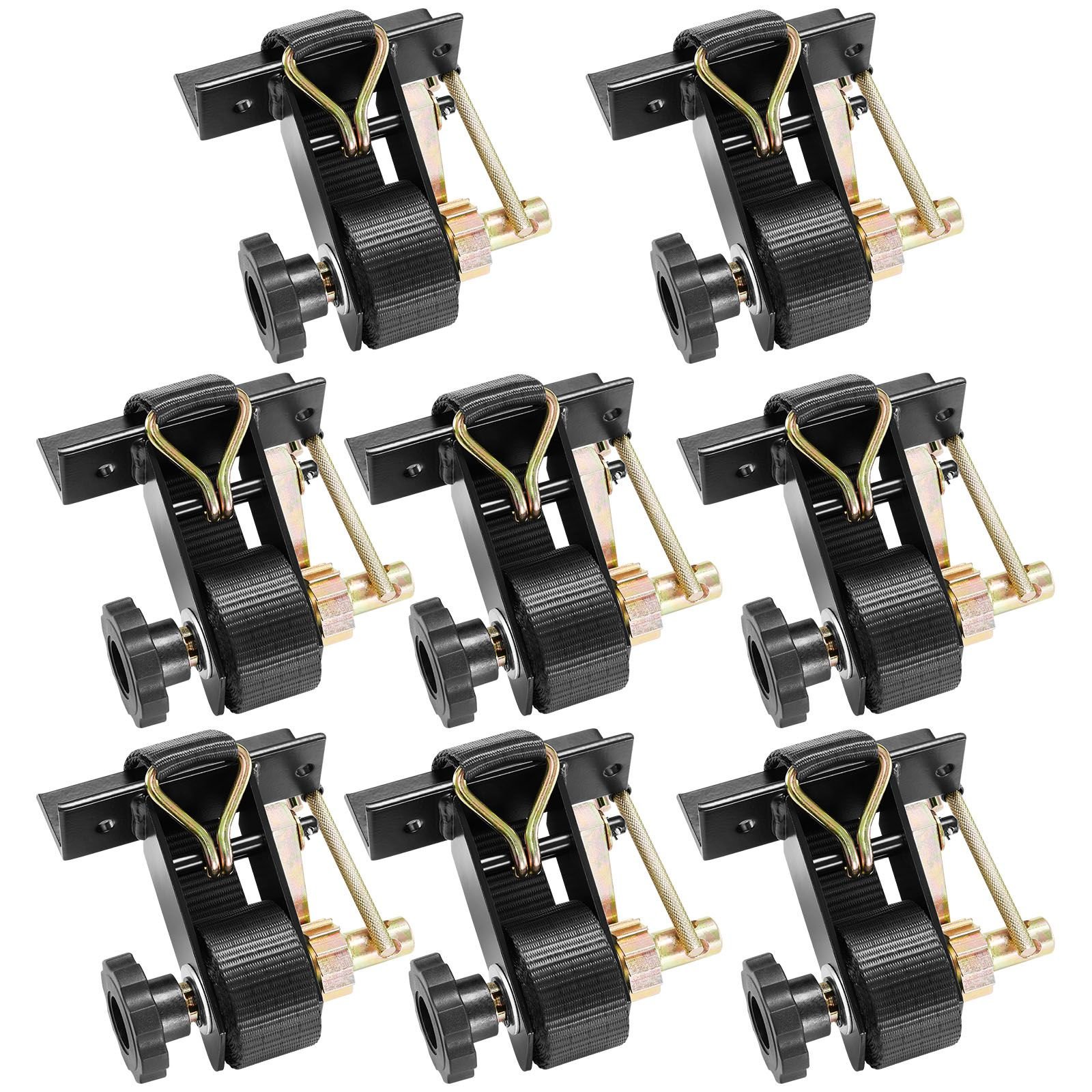 ladder rack ratchet straps, black square tube mount, 1.5 in wide x 7.4 ft long black ladder rack straps with double j hooks, 500 lbs load heavy duty, cargo buckle lock strap (8 pack)