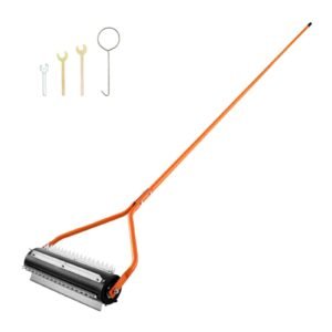 Lake Weed Roller, 14.1 ft Stainless Steel Lake & Pond Weed Removal Tool, Muck Razer Aquatic & Sludge Tiller, Rid Roots and Muck Buildup, 6 Preassembled Stainless Steel Blades, 4 Aluminum Handles