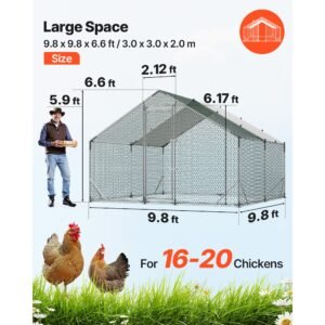 large metal chicken coop, 9.8 x 9.8 x 6.6 ft, walk in chicken run house with waterproof cover & sturdy frame, spire roof poultry cage duck pen for rabbit hen goose outdoor backyard farm use