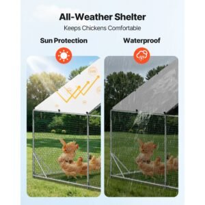 large metal chicken coop, 9.8 x 9.8 x 6.6 ft, walk in chicken run house with waterproof cover & sturdy frame, spire roof poultry cage duck pen for rabbit hen goose outdoor backyard farm use
