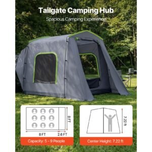 large suv tent for 5–9 person, 10.6 x 8 ft all season suv tailgate tent with ventilated door & mesh windows, pu3000mm waterproof dual use car rear hatch tents for outdoor camping hiking
