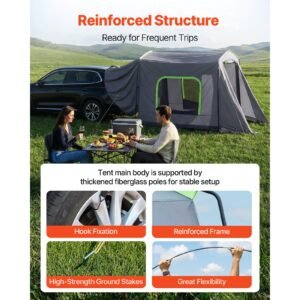 large suv tent for 5–9 person, 10.6 x 8 ft all season suv tailgate tent with ventilated door & mesh windows, pu3000mm waterproof dual use car rear hatch tents for outdoor camping hiking